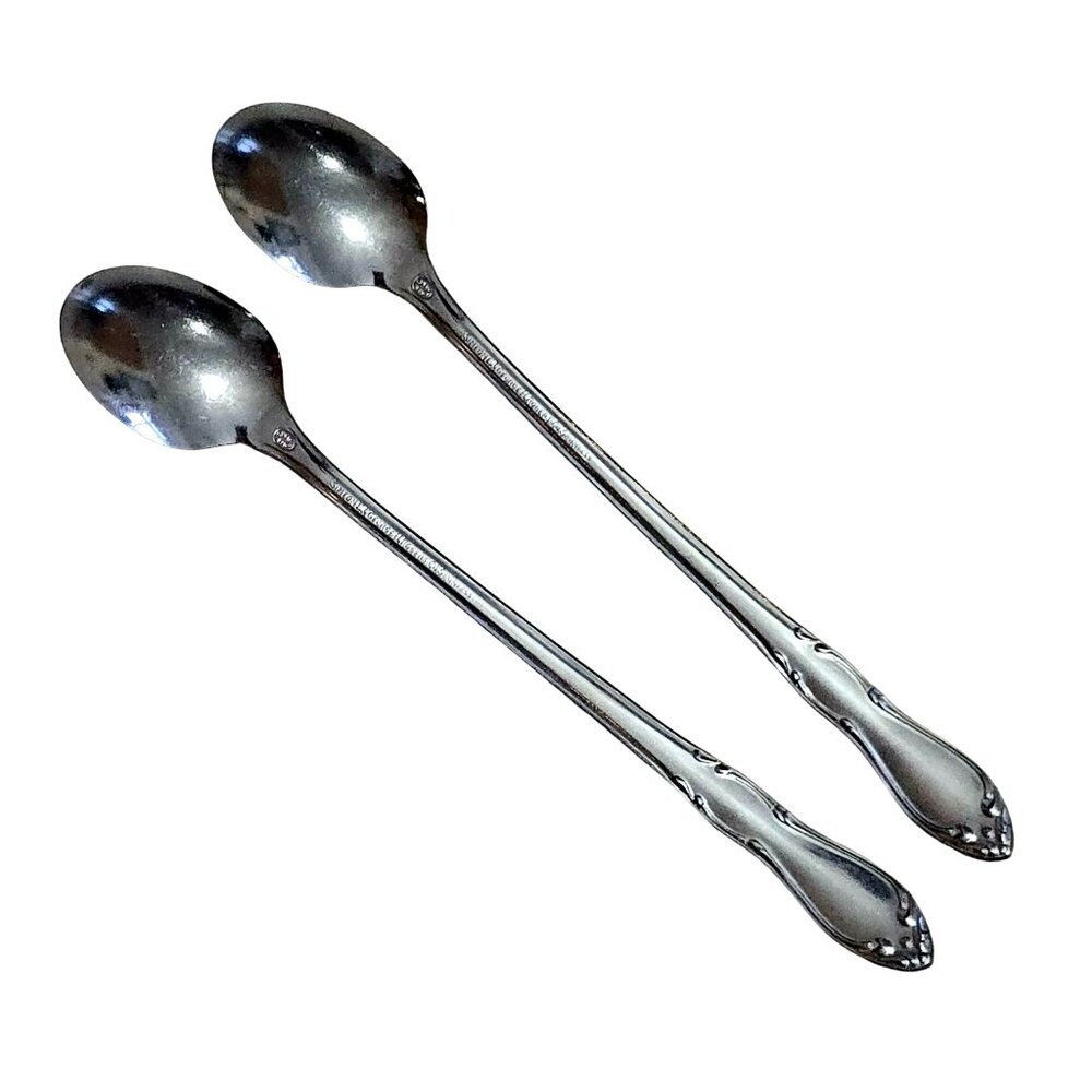 2 Oneida Homestead Ice Tea Spoons 7.5" Floral Vintage Rogers Co stainless - Picture 9 of 10